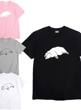 简笔画一头猪肥宅趣味圆领短袖白色T恤男女装怪味学生夏季上衣
