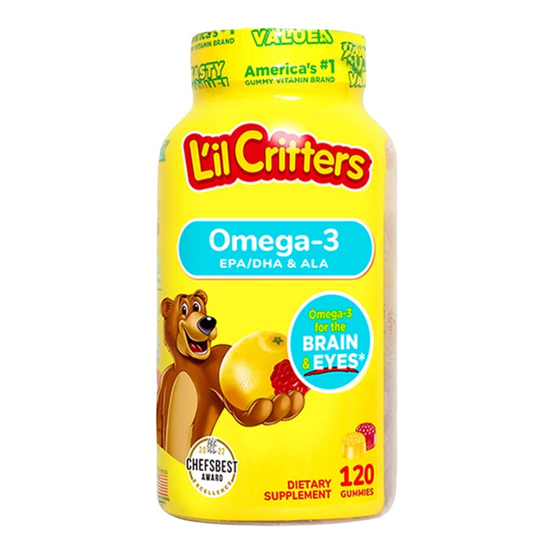 美国丽贵lilcritters儿童营养小熊软糖DHA鱼油120粒便携装60粒