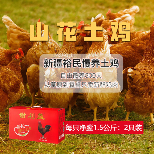 谢利盖新疆塔城裕民山花土鸡2只/6斤散养土公鸡溜达鸡礼盒装整鸡