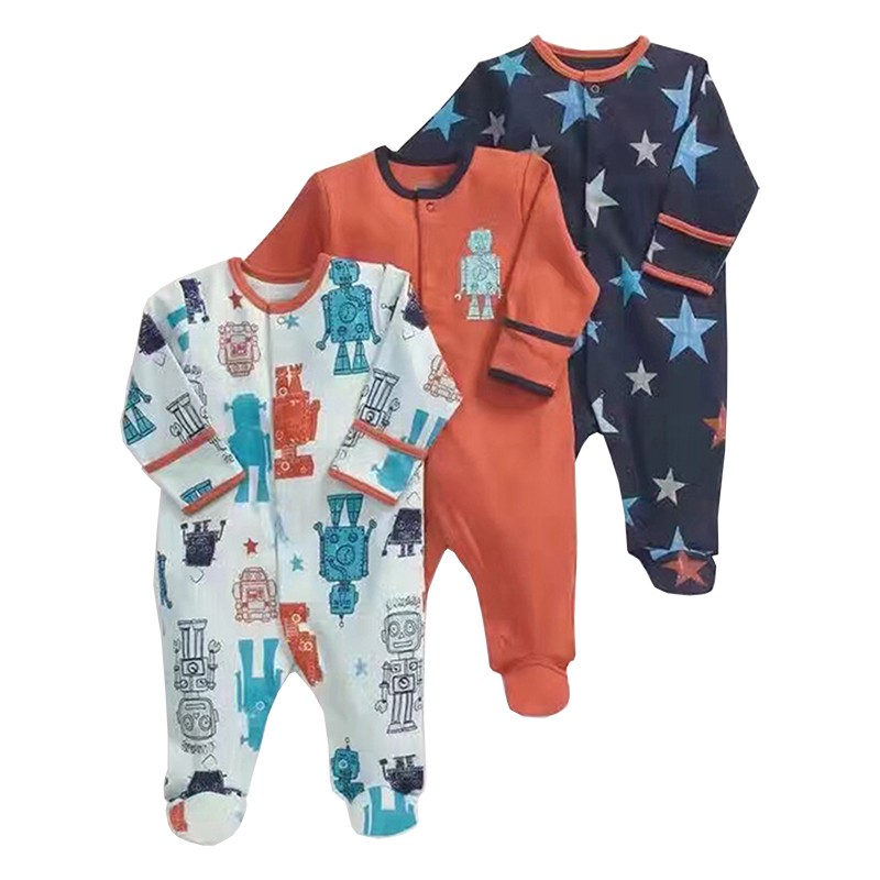 婴幼儿纯棉护肚连体衣包脚爬服