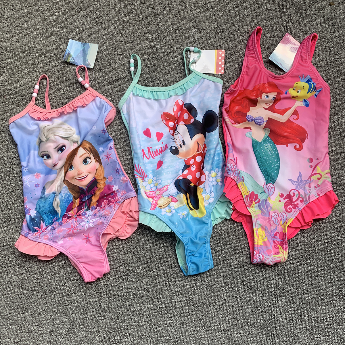 1-3岁 D家原单婴童小女孩吊带连体比基尼三角花边泳衣