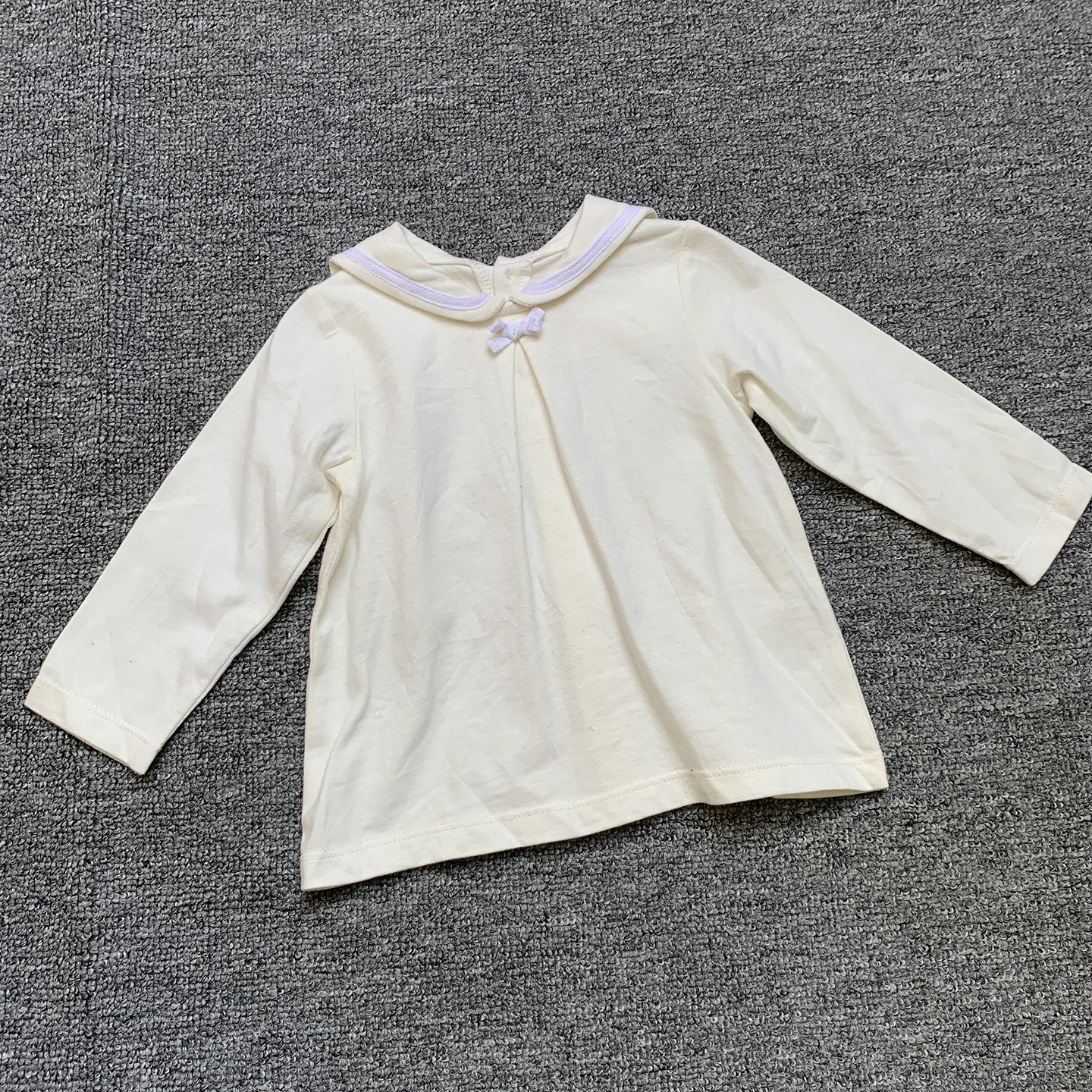 3-6个月 法单版衣新生初生婴儿女宝宝米白色海军领长袖T恤上衣