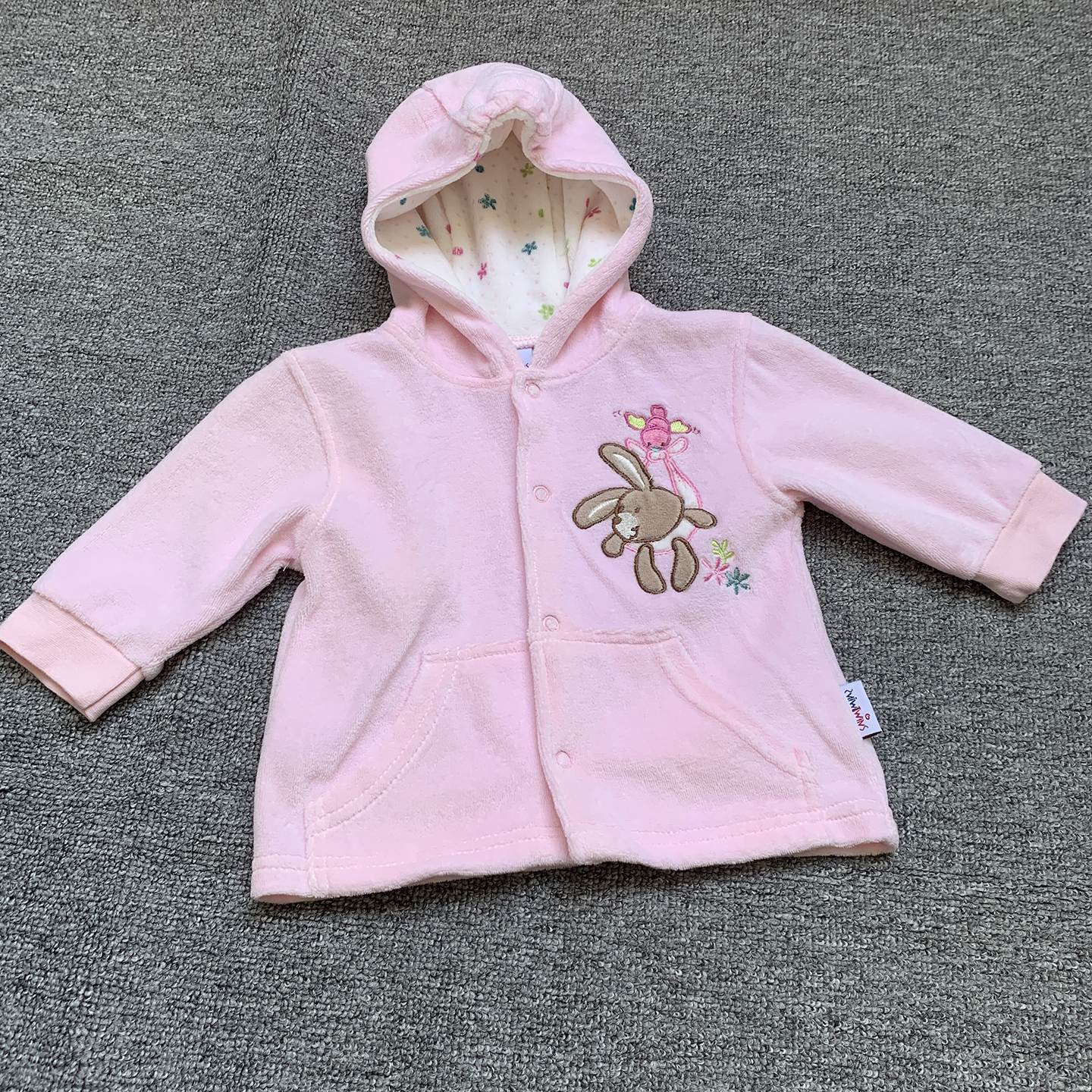 0-3个月 法单纯原新生初生婴儿女宝宝天鹅绒刺绣连帽卫衣外套罩衣