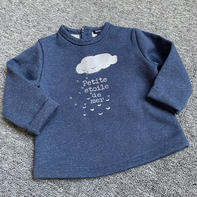 0-12个月 法国KIABI原单新生初生婴儿女宝宝毛圈套头圆领卫衣外套