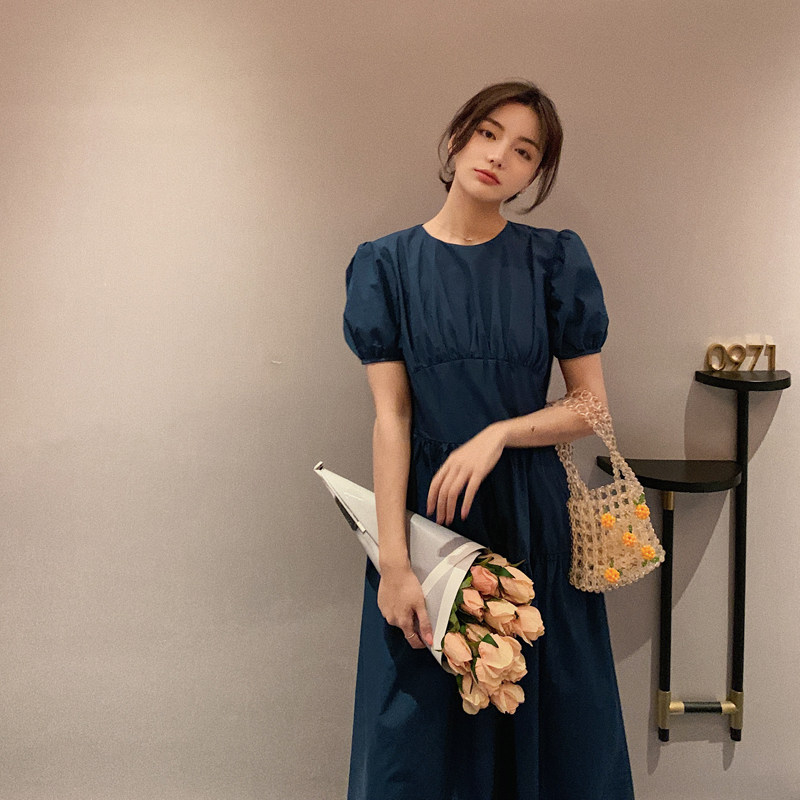 现货2021夏装法式复古赫本风圆领中长款连衣裙825-P90K138,女装连衣裙,浙宝251