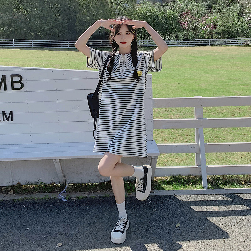 现货条纹卫衣连衣裙娃娃领贴标裙187-P95K148，女装连衣裙，浙宝251