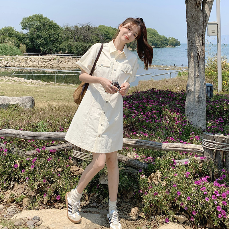 现货米白色衬衫连衣裙208-P105K158,女装连衣裙,浙宝251