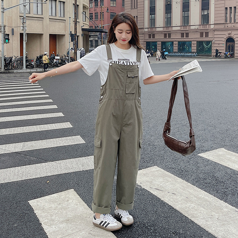 现货咸菜绿背带裤学生工装裤女176-P105K158,女装休闲裤,浙宝251