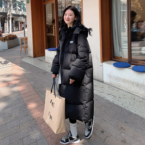 高级感黑色保暖羽绒棉服女2022冬季新款韩版宽松加厚过膝棉袄棉衣图片