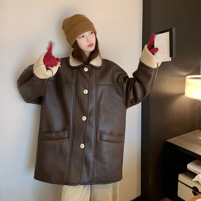 现货咖啡色羊羔毛小外套女学院风363-P185K278,女装短外套,浙宝251