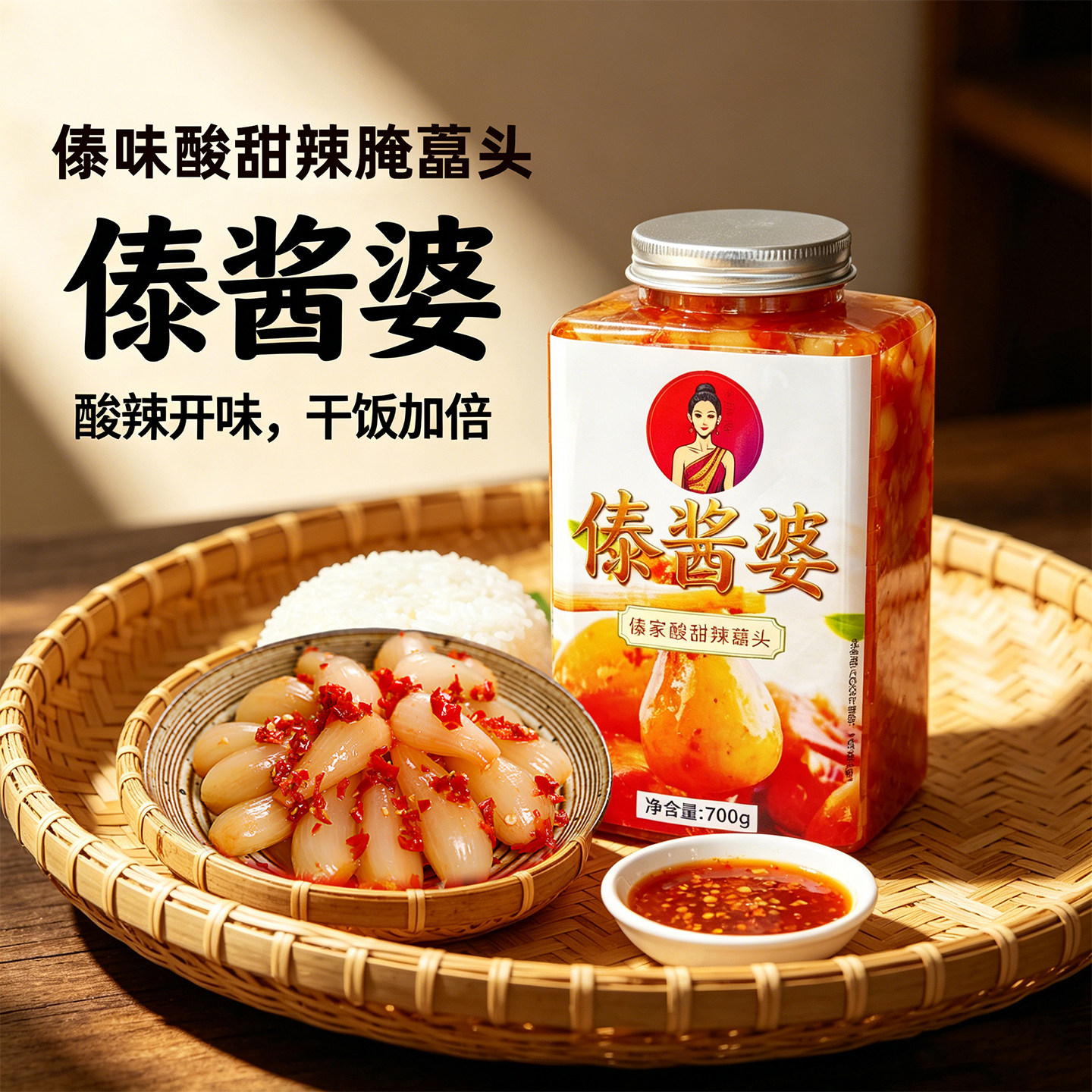 傣酱婆腌藠头酸辣甜茭头荞头傣味下饭菜无油泡菜新鲜腌制700g云南