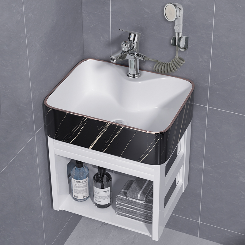 小户型挂墙式陶瓷洗手盆洗头洗脸盆公寓租房卫生间阳台带淋浴花洒