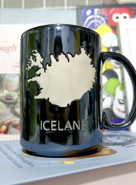 现货 冰岛地图ICELAND高级感镭射城市旅游纪念品咖啡杯马克杯礼物
