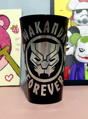现货 漫威复仇者联盟杯子黑豹镭射工艺黑色玻璃杯水杯实用冷饮杯