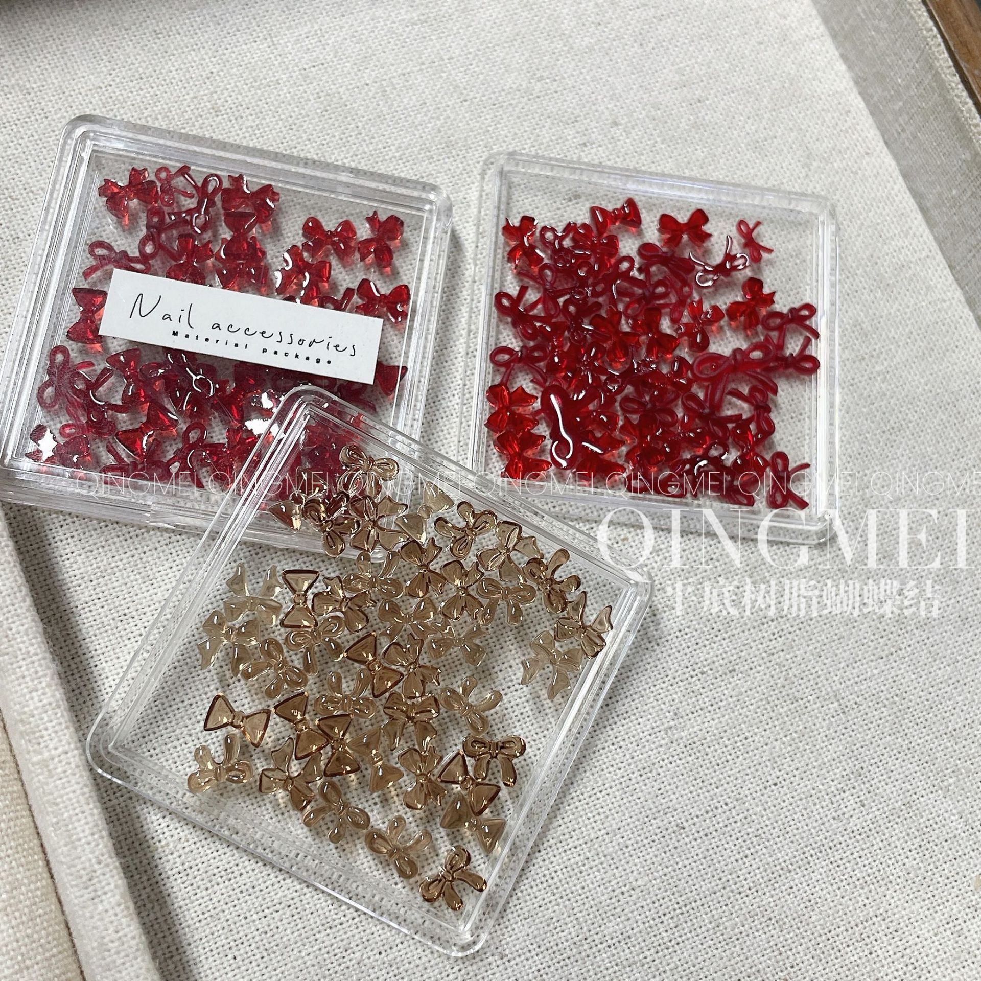 迷你平底蝴蝶结美甲饰品法式树脂立体领结混装穿戴美甲配饰