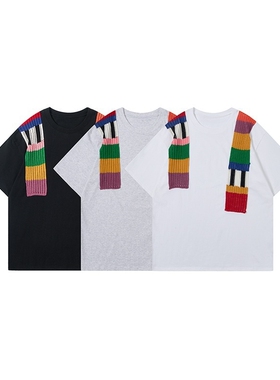 官网折扣 KAPITAL JAPA平田夏季男女彩虹拼接宽松休闲棉短袖T恤