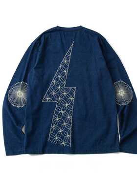 官网5折 KAPITAL JAPA平田长袖T恤打底衫春秋男女蓝染牛仔色潮