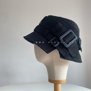 帽帽家 日本ca4la同款100%纯棉渔夫帽多排扣可调节复古休闲盆帽女