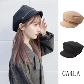 帽帽家 显脸小鸭舌帽 日本ca4la褶皱设计皮条铆扣休闲百搭邮差帽