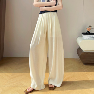 亚麻弯刀裤女春夏2026新款高腰宽松垂感bf慵懒休闲直筒弯刀阔腿裤