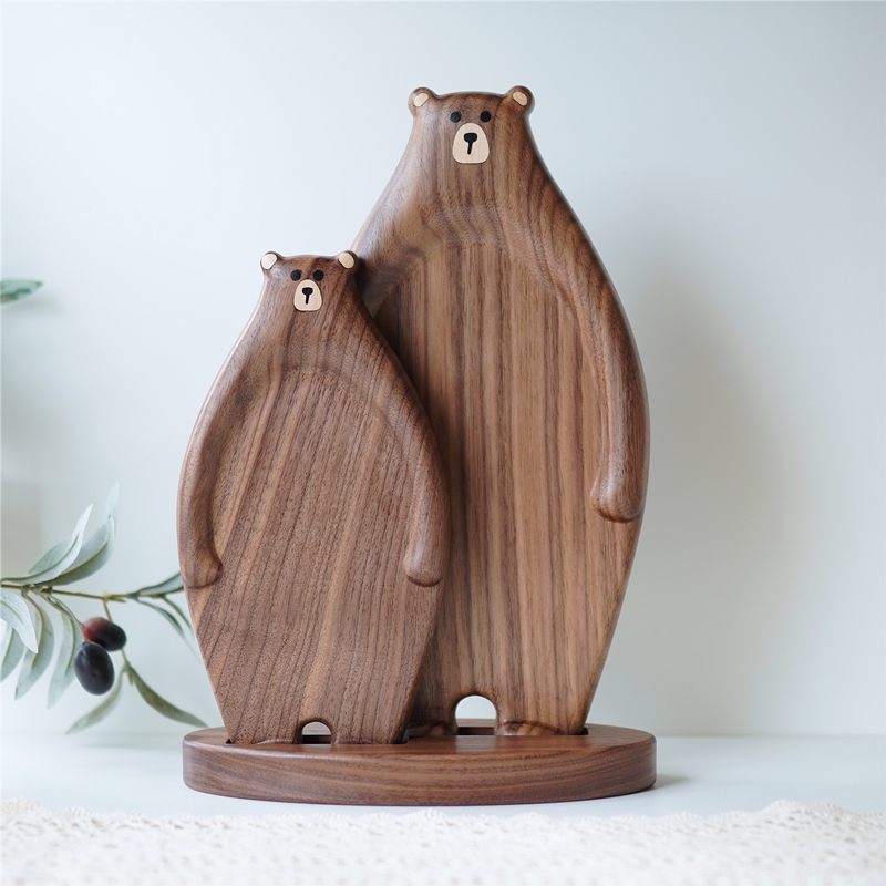 黑胡桃木水果盘可爱小熊