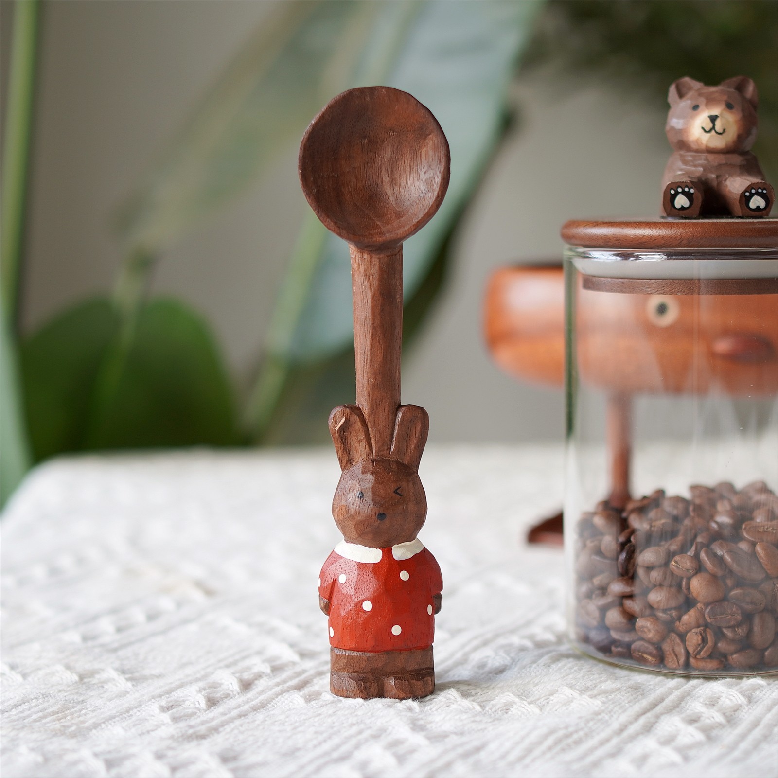 可爱小兔咖啡勺黑胡桃木