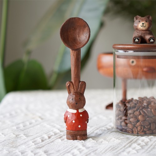 可爱小兔咖啡勺黑胡桃木