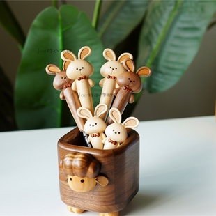 Joe实木不锈钢兔子勺子创意可爱水果叉子动物手作316不锈钢礼物