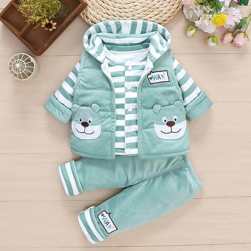 男女宝宝衣服秋冬婴儿套装春款薄棉新生儿外穿加厚夹棉马甲三件套
