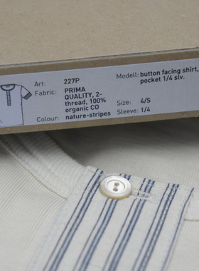 MERZ b. SCHWANEN 德国 小天鹅 亨利领 纯棉 拼布 短袖 现货