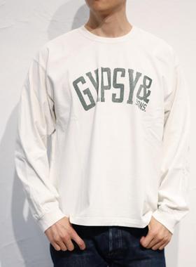 日本制造gypsy sons经典复古印花宽松圆领纯长袖棉T恤百搭打底衫