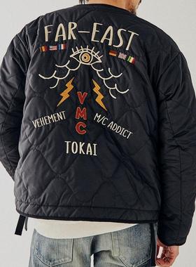 日本制造gypsy sons阿美咔叽刺绣棉服羊毛内衬开衫无领夹克