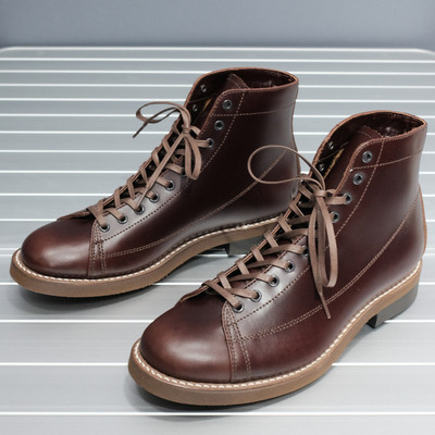日本制造复古圆头短筒牛皮男靴