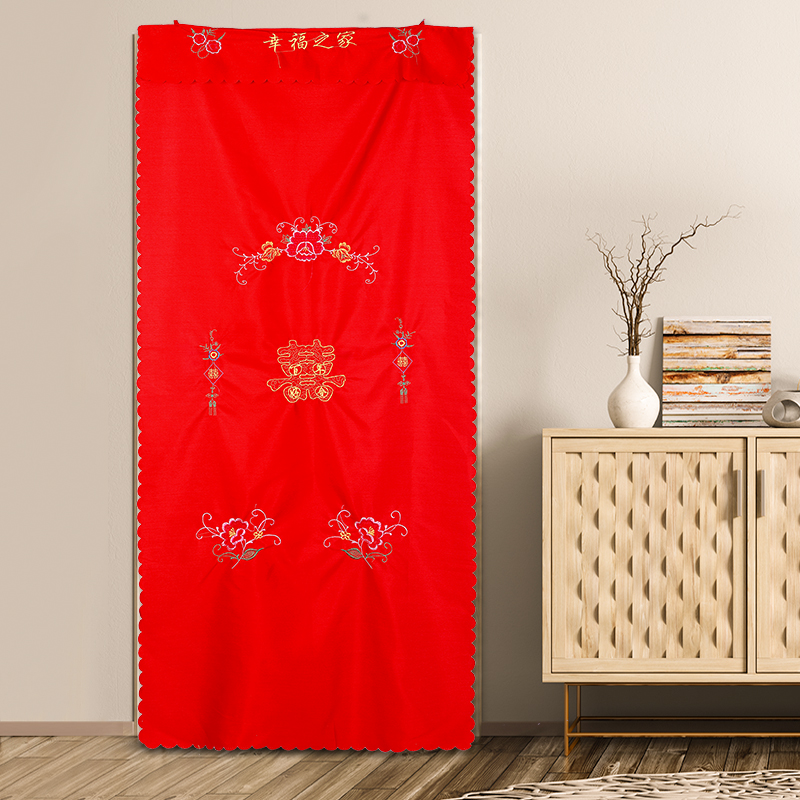 门帘结婚婚房结婚喜庆挂门红色新婚婚庆半帘家用中式布结婚窗帘