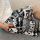 男士 加肥加大加长花睡裤 人造棉居家防蚊裤 五分中裤 短裤 棉绸沙滩裤