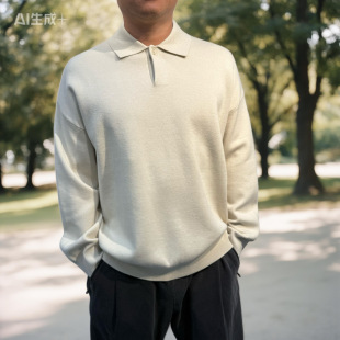 秋冬保暖翻领针织衫 男士 毛衣套头纯色一粒扣 Polo衫 可机洗休闲阔版