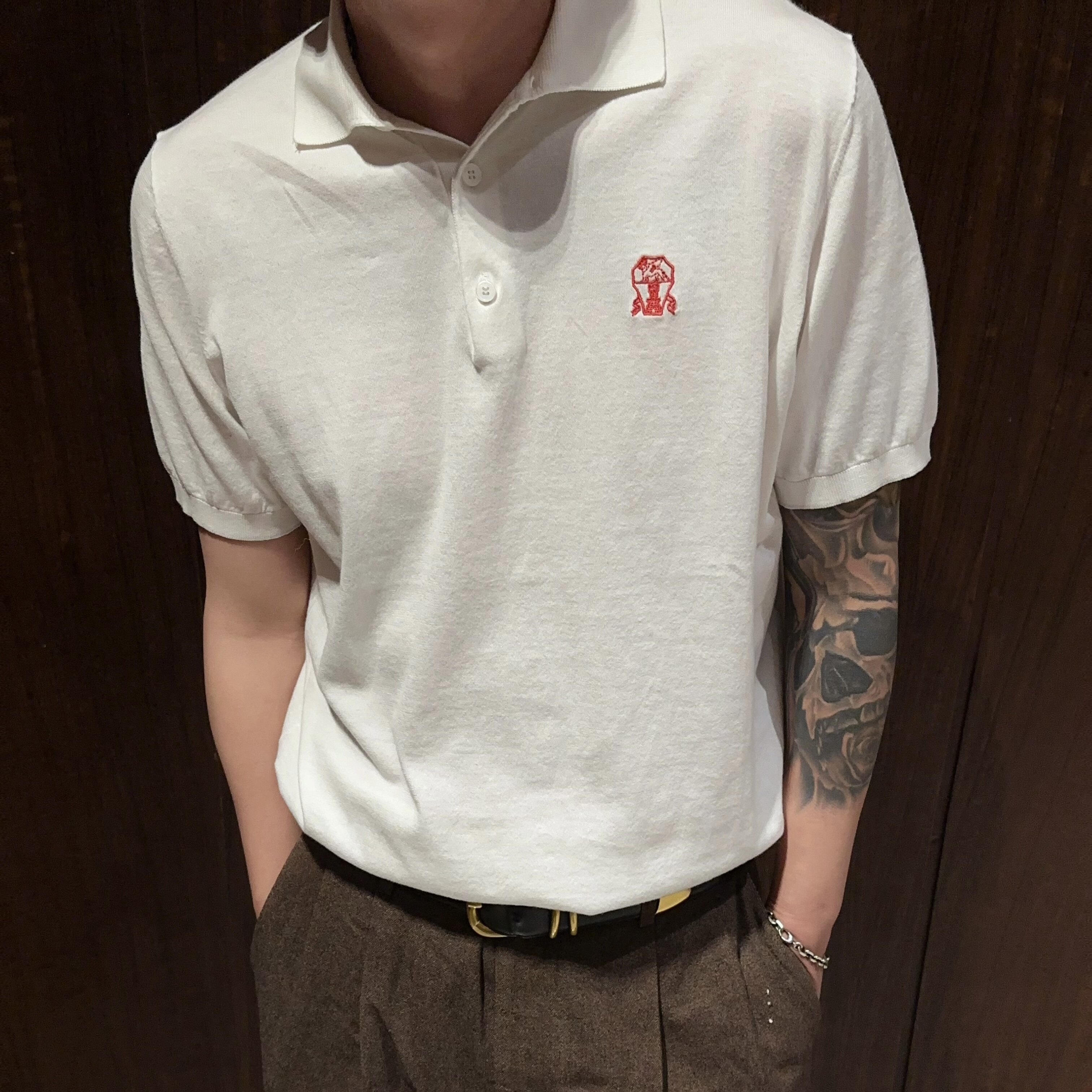 春夏新款平纹翻领针织衫短袖男士老钱风套头T恤男胸前刺绣Polo衫