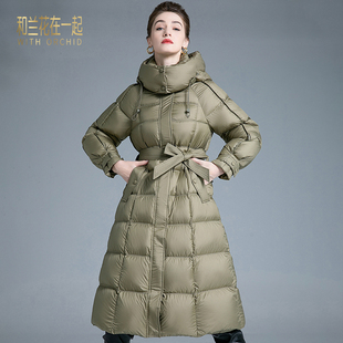高端2025新款女士系带加厚羽绒服女东北超厚长款过膝面包服