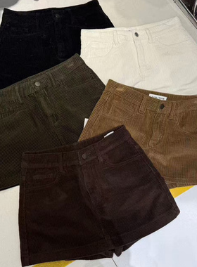 现货~0188Match秋冬纯欲辣妹灯芯绒防走光半身短裙A字裙口袋显瘦