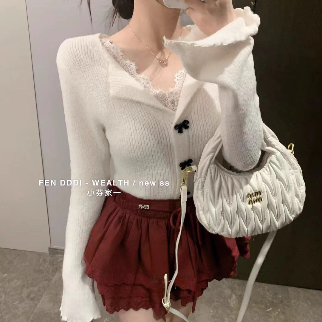 现货~小芬家FEN家秋冬富家千金TB小狗撞色翻领POLO针织毛衣开衫