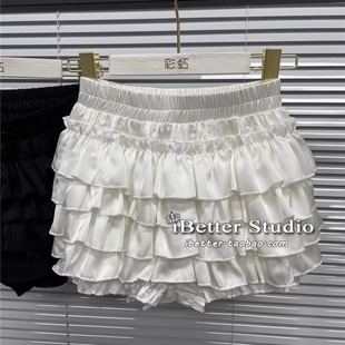纯欲甜美芭蕾甜心缎面荷叶南瓜裙半身短裙短裤 网红同款 一体显瘦