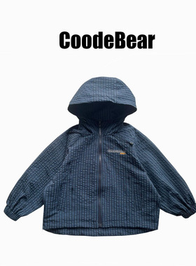 中大童秋季百搭简约刺绣格子连帽外套22654