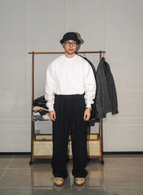 SEVENMF 慵懒编织收缩腰带秋冬宽松垂感休闲拖地百搭长裤