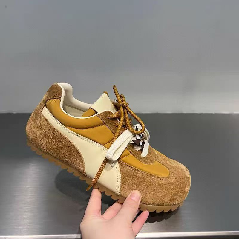 17年老店欧货女2025秋新款真皮撞色系带平底德训鞋休闲百搭阿甘鞋