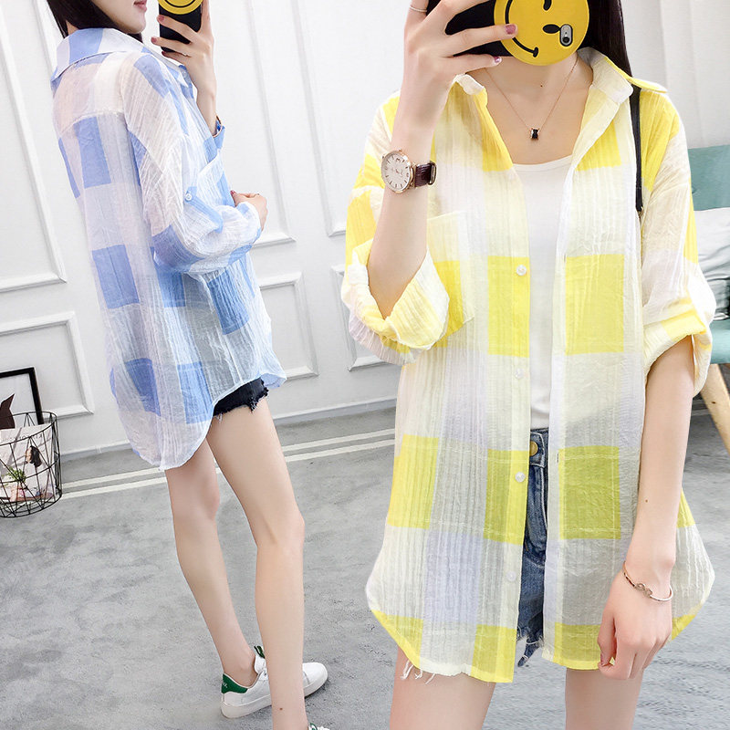 学生衬衫外穿运动夏季长袖户外衬衣上衣外搭防晒衫女格子中长款|msdalam kategori Butik wanita / wanita, shirt - dari Buy2taobao.com untuk memberikan perkhidmatan ejen Taobao profesional membeli