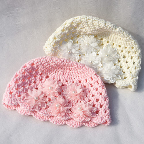 牛奶棉线包头帽无重工订珠花胎帽