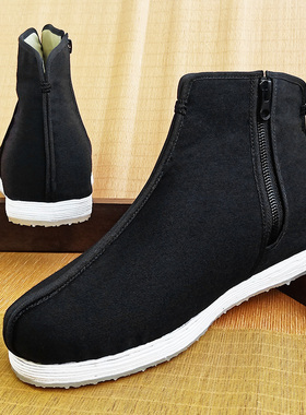 御圣祥新款老北京布鞋男纯手工千层底礼服呢春秋拉锁中筒高帮单鞋