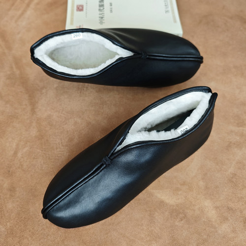 御圣祥手工羊皮毛一体老爹鞋