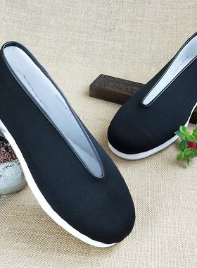 手工千层底黑色圆口老北京布鞋男士礼服呢春夏老头鞋老人鞋传统鞋