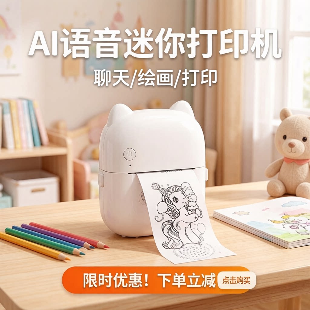 Ai智能语音绘画录音文字幼儿园语音表征打印热敏错题打印机